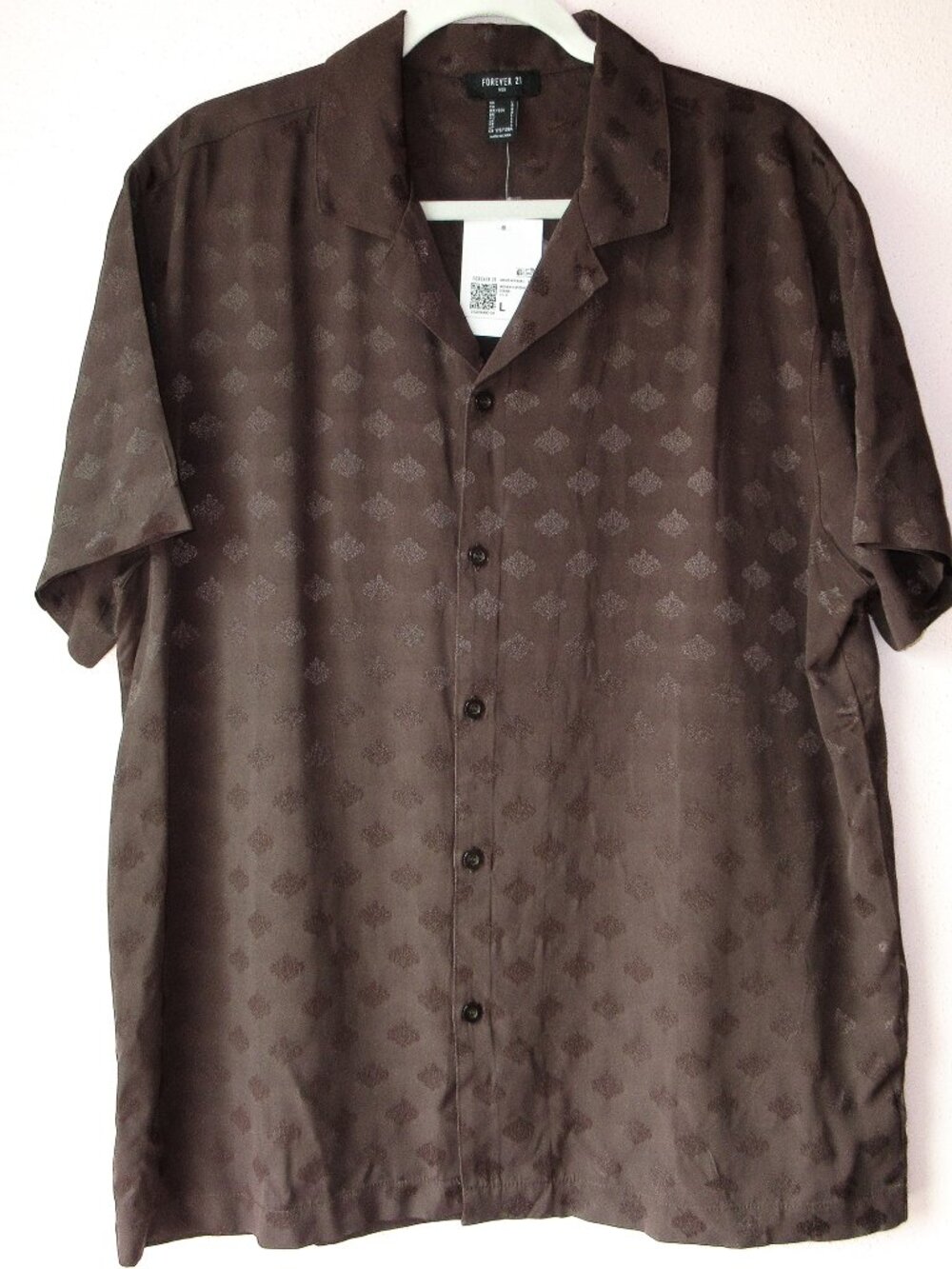 Forever 21 Short Sleeve Button Up Shirt Brown NWT Vacation Bowling Y2K Sz L